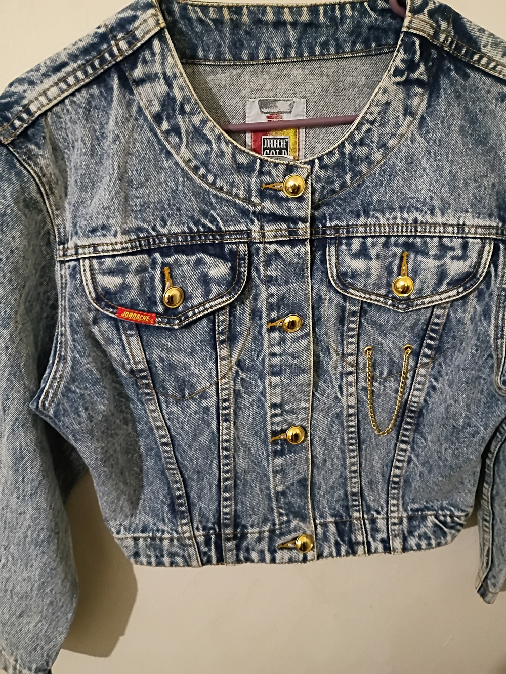 Vintage Acid-Wash Denim Jacket with Gold Buttons